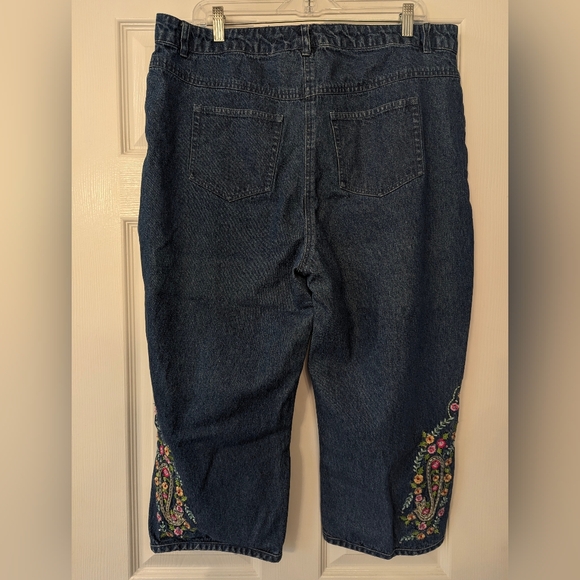 VINTAGE Carrie Allen Embroidered floral sequin Capris jeans pants shorts size XL - Picture 5 of 10